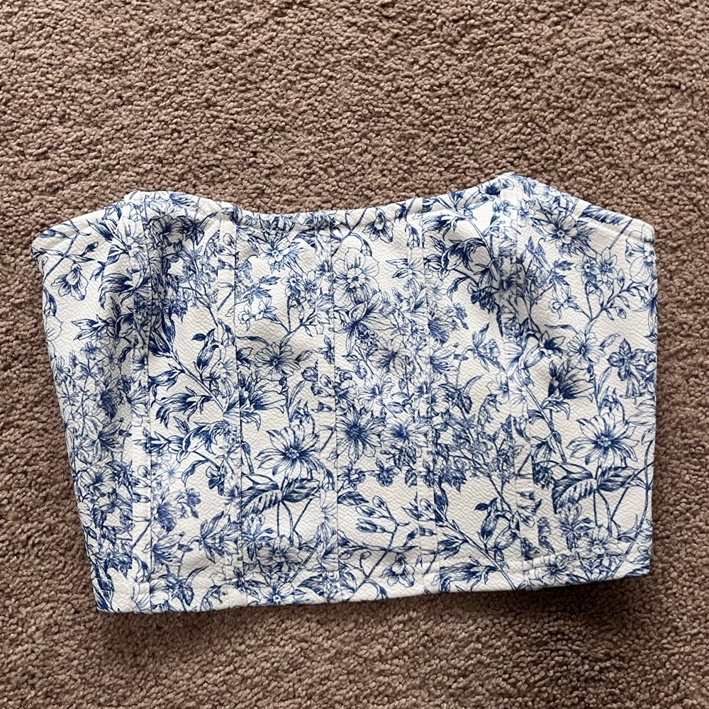 Blue and White Floral Tube Top